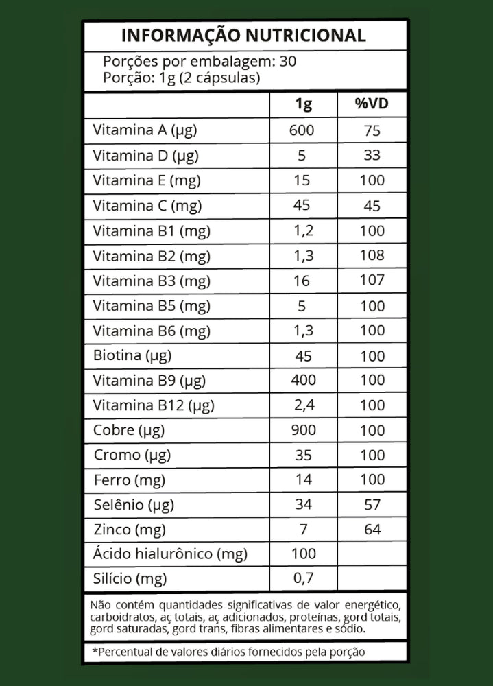 Bomba capilar - Verdan - Informação nutricional